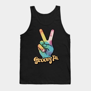 "Groovy Pa Peace Sign Hand Tie-Dye" - Retro Cute Hipster Tank Top